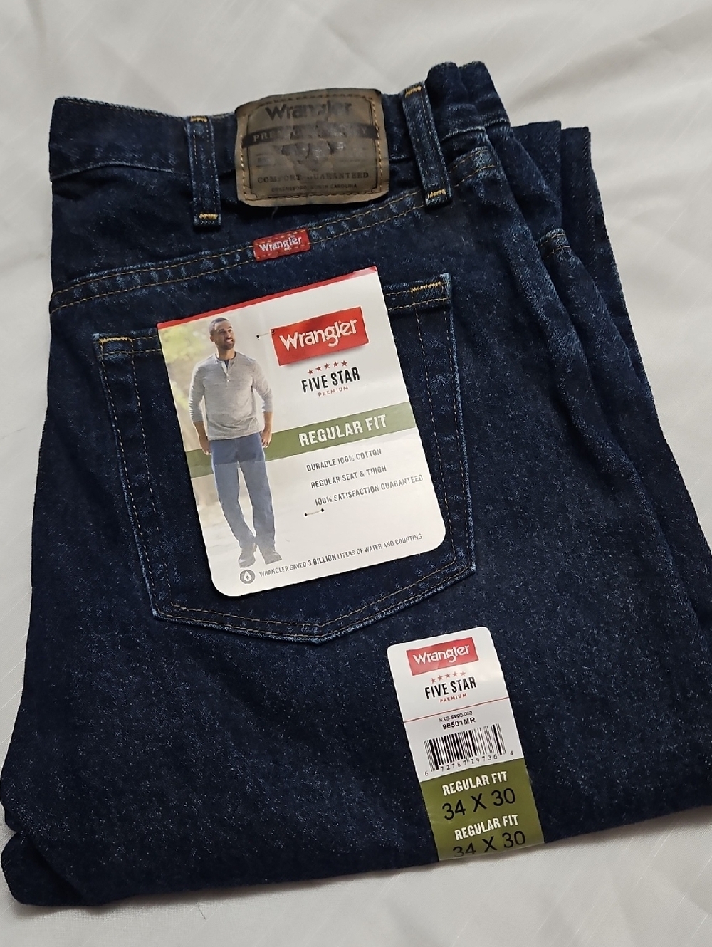 Wrangler Men's 5-Star Regular Fit Jeans 34x30 NEW NWT Dark Wash Denim